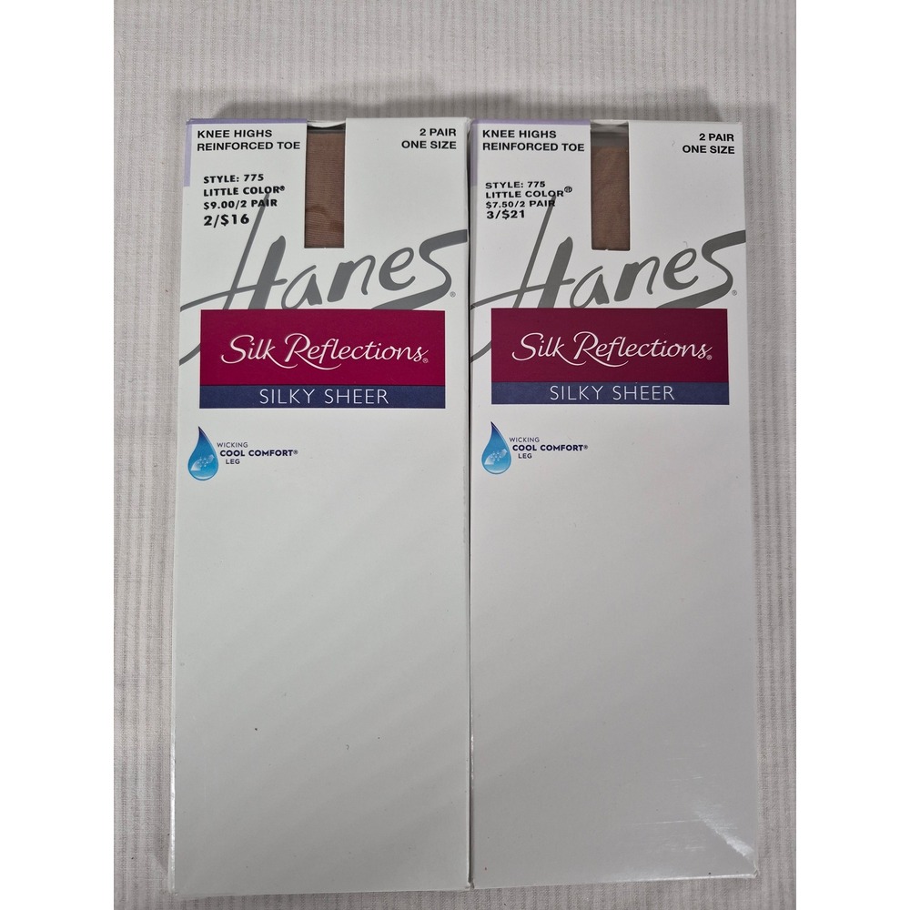 Hanes Silk Reflections Knee Highs 4 Pr Little Color Reinforced Toe Cool Comfort